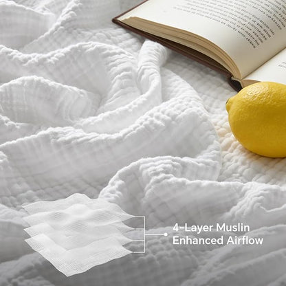 Crisp Percale Cotton Muslin Throw Blanket – 4-Layer Breathable Gauze