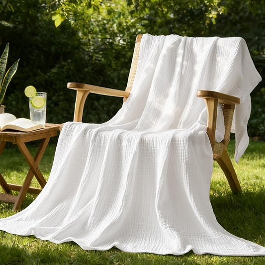 Crisp Percale Cotton Muslin Throw Blanket – 4-Layer Breathable Gauze
