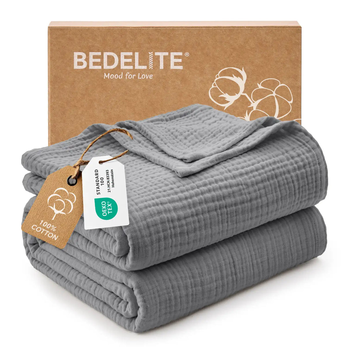 Crisp Percale Cotton Muslin Throw Blanket – 4-Layer Breathable Gauze