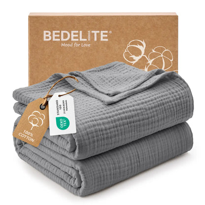 Crisp Percale Cotton Muslin Throw Blanket – 4-Layer Breathable Gauze