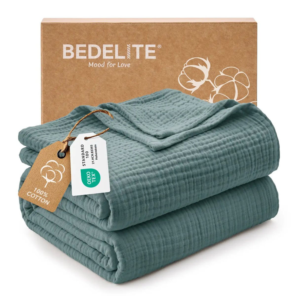 Crisp Percale Cotton Muslin Throw Blanket – 4-Layer Breathable Gauze