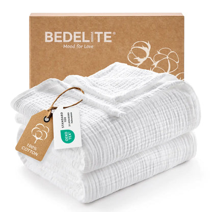Crisp Percale Cotton Muslin Throw Blanket – 4-Layer Breathable Gauze