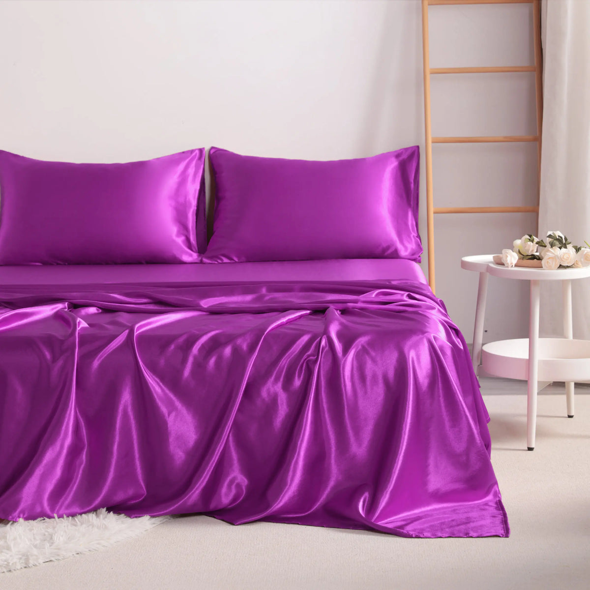 4-Piece Satin Bedding Set – Ultra-Soft Silky Sheets with Envelope Pillowcases, OEKO-TEX Certified Luxury Bedding, Gentle on Acne-Prone Skin