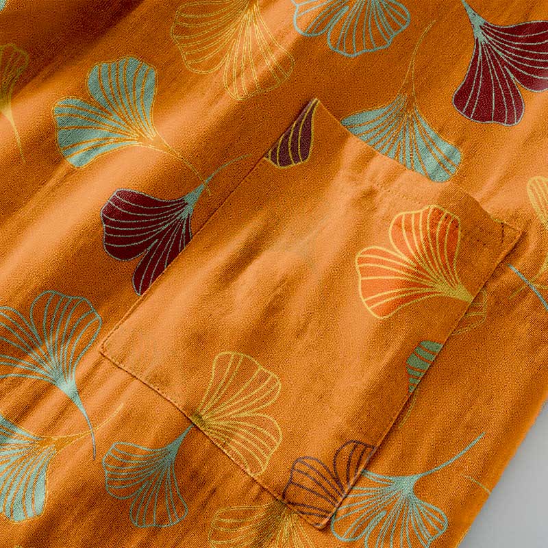 Ginkgo Biloba Cotton Gauze Kimono Robe