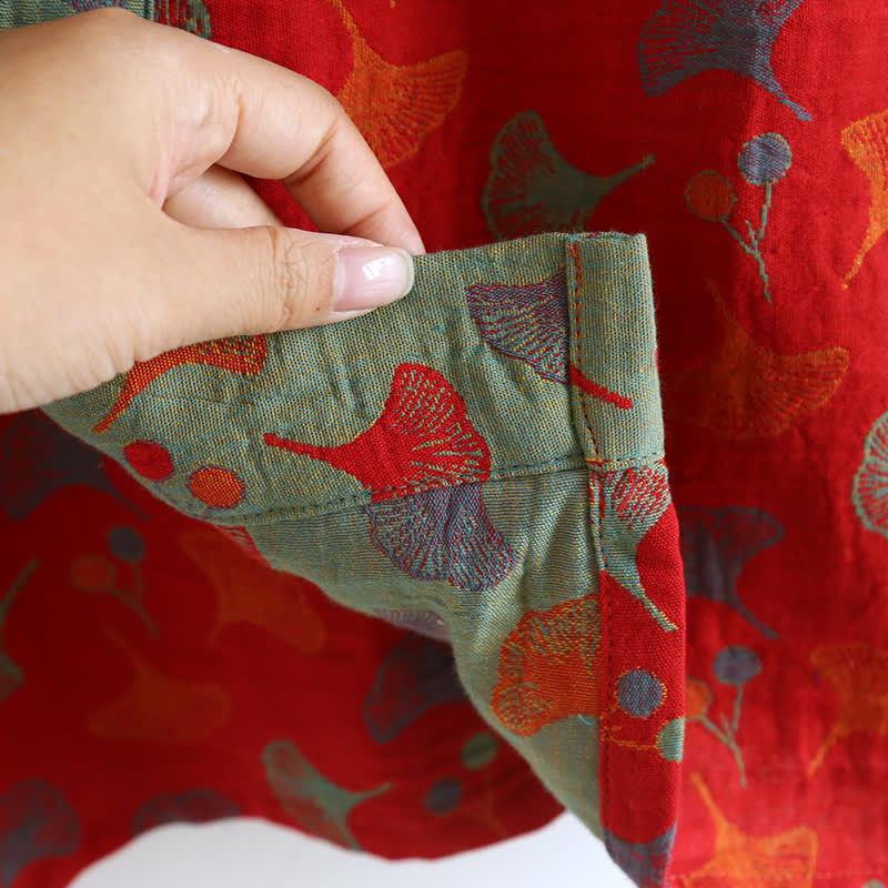 Two-Tone Ginkgo Cotton Gauze Kimono Robe