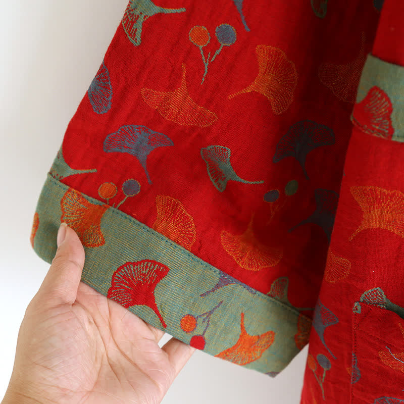 Two-Tone Ginkgo Cotton Gauze Kimono Robe