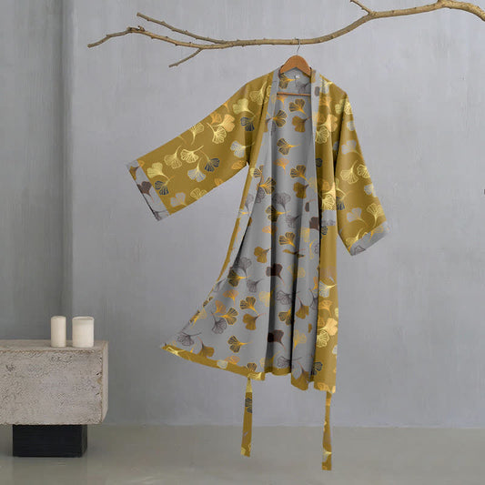 Ginkgo Biloba Cotton Gauze Kimono Robe