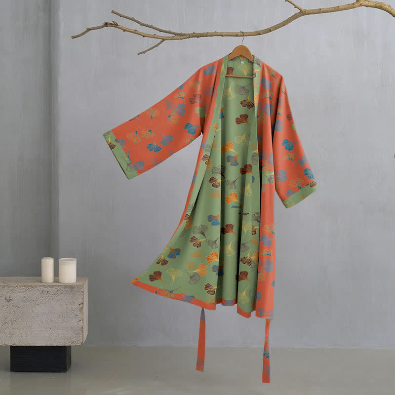 Ginkgo Biloba Cotton Gauze Kimono Robe