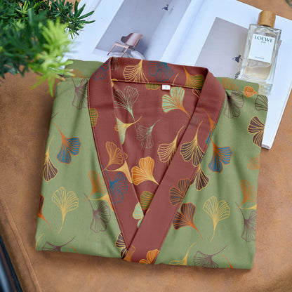 Ginkgo Biloba Cotton Gauze Kimono Robe