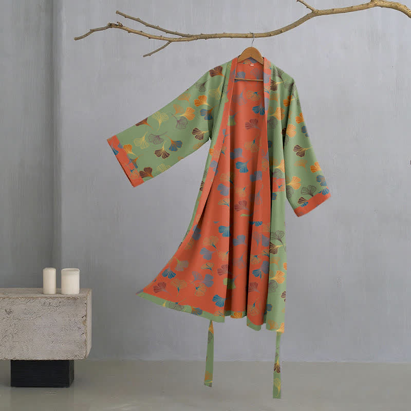 Ginkgo Biloba Cotton Gauze Kimono Robe