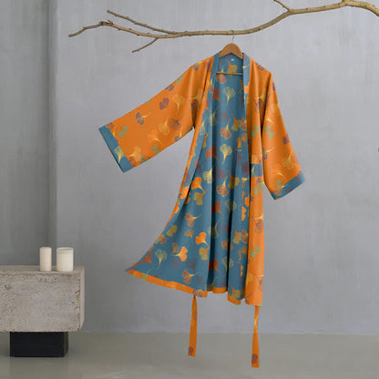 Ginkgo Biloba Cotton Gauze Kimono Robe