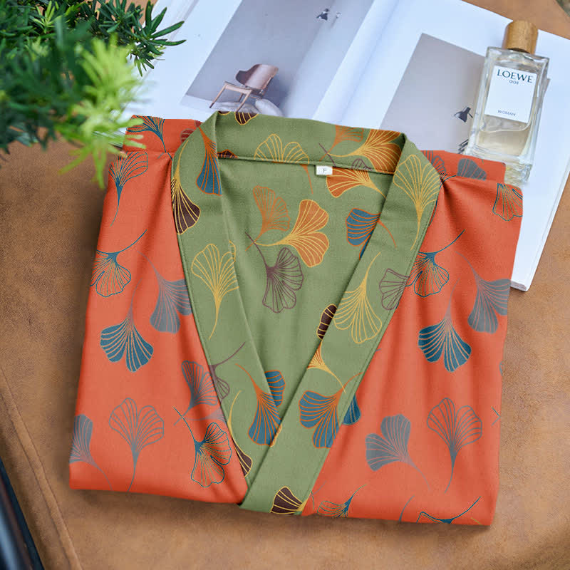 Ginkgo Biloba Cotton Gauze Kimono Robe