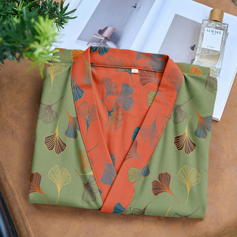 Ginkgo Biloba Cotton Gauze Kimono Robe
