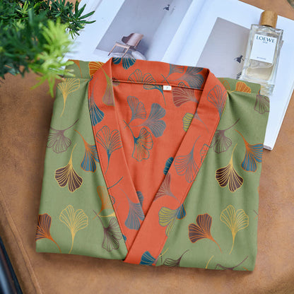 Ginkgo Biloba Cotton Gauze Kimono Robe