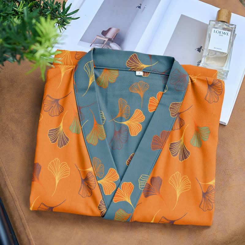 Ginkgo Biloba Cotton Gauze Kimono Robe