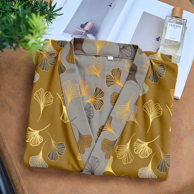 Ginkgo Biloba Cotton Gauze Kimono Robe
