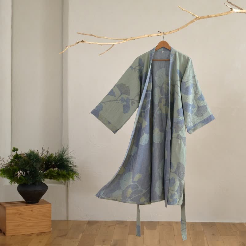 Ginkgo Leaf Organic Cotton Kimono Robe
