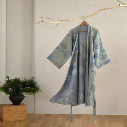 Ginkgo Leaf Organic Cotton Kimono Robe