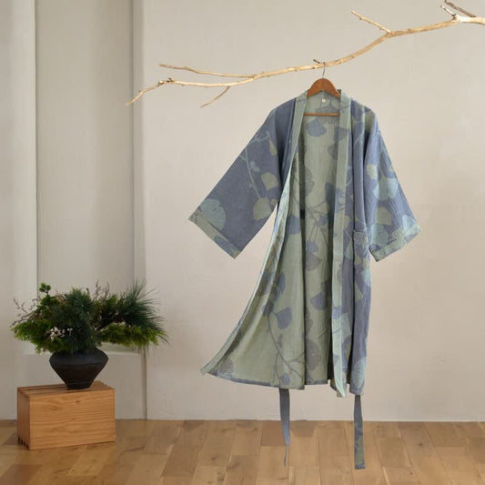 Ginkgo Leaf Organic Cotton Kimono Robe