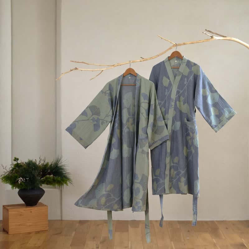 Ginkgo Leaf Organic Cotton Kimono Robe