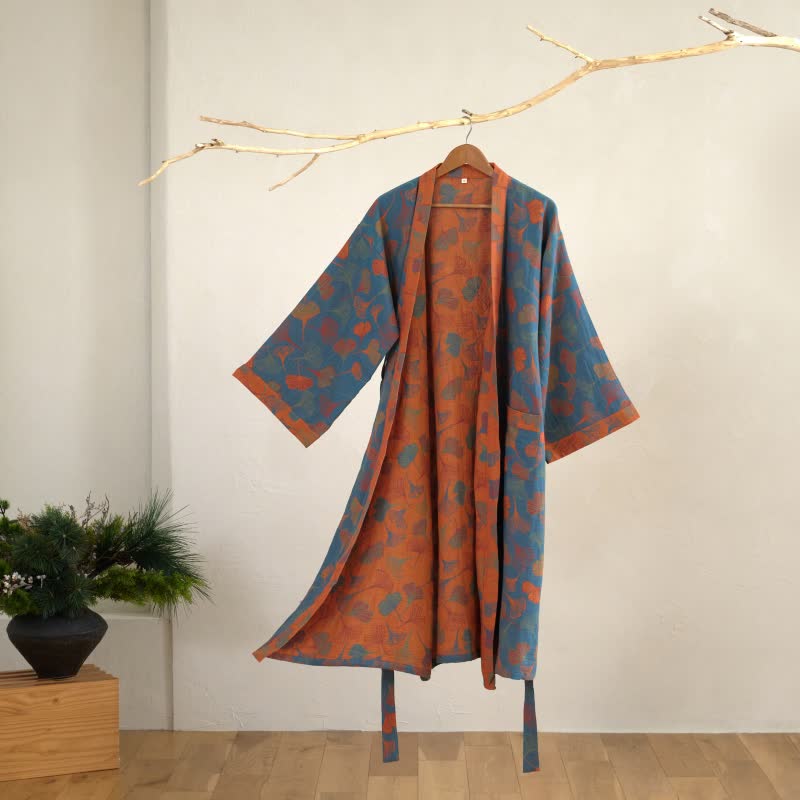 Ginkgo Biloba Cotton Gauze Kimono Robe