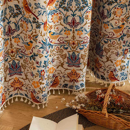 Vintage Botanical Bird Tassel Curtain