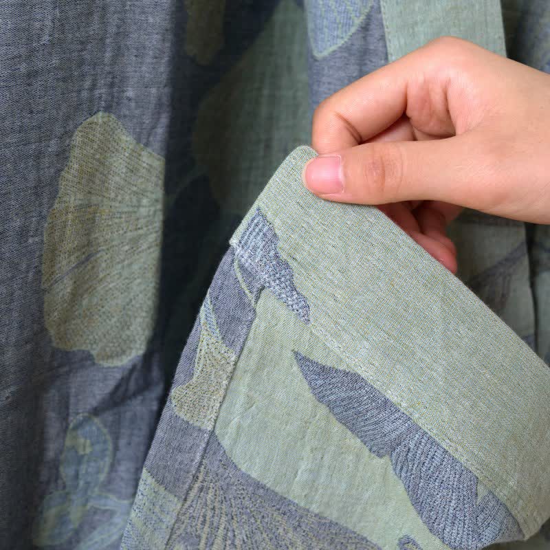Ginkgo Leaf Organic Cotton Kimono Robe