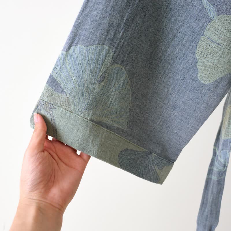 Ginkgo Leaf Organic Cotton Kimono Robe