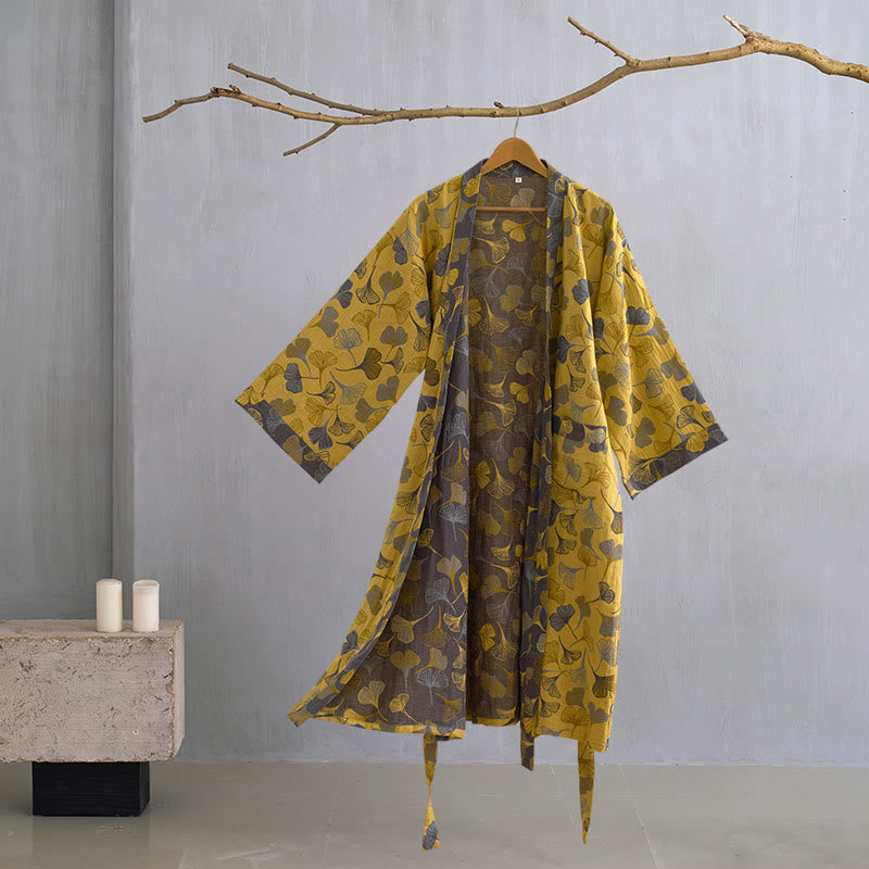 Ginkgo Biloba Cotton Gauze Kimono Robe