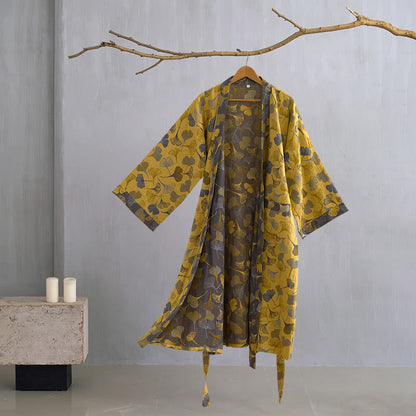 Ginkgo Biloba Cotton Gauze Kimono Robe