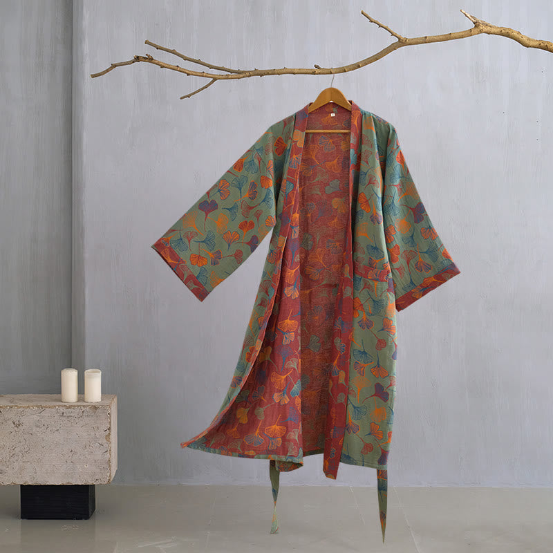 Ginkgo Biloba Cotton Gauze Kimono Robe
