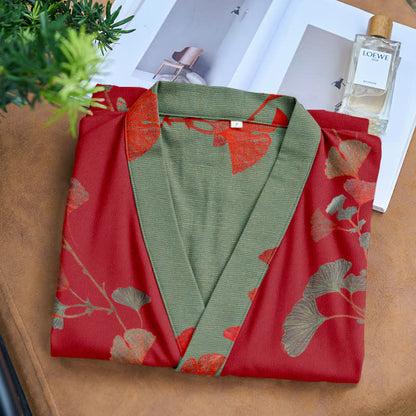 Ginkgo Leaf Organic Cotton Kimono Robe