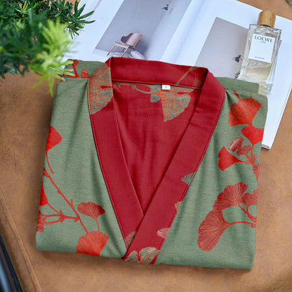 Ginkgo Leaf Organic Cotton Kimono Robe