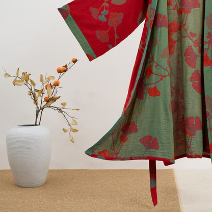 Ginkgo Leaf Organic Cotton Kimono Robe