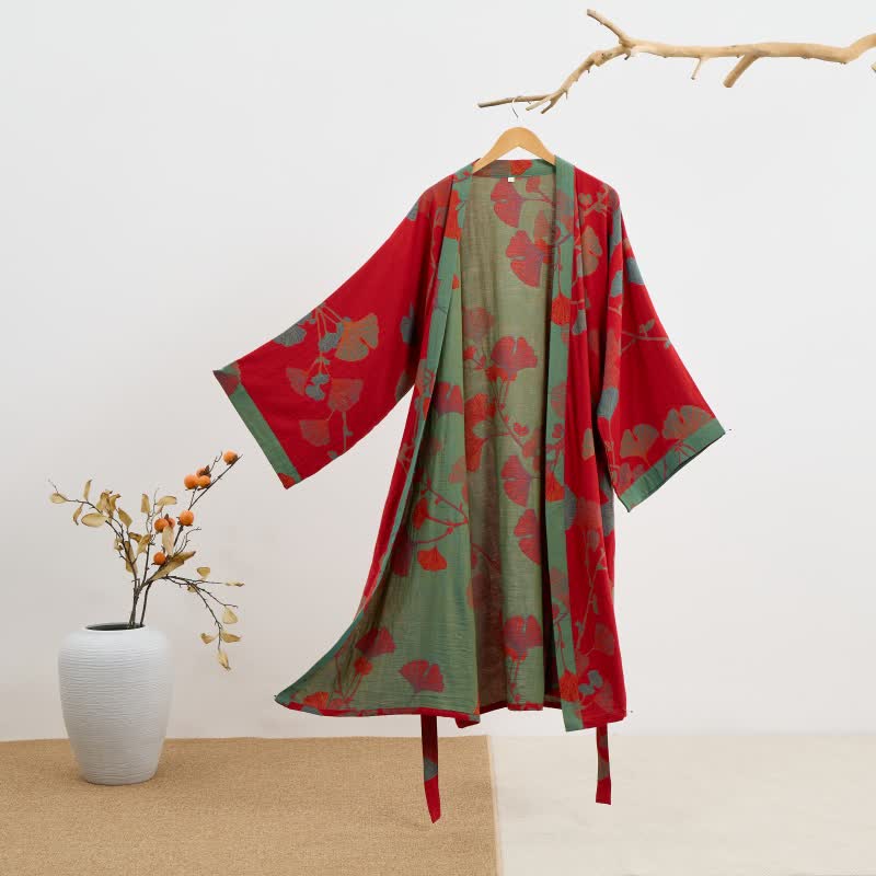 Ginkgo Leaf Organic Cotton Kimono Robe