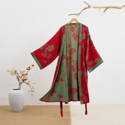 Ginkgo Leaf Organic Cotton Kimono Robe