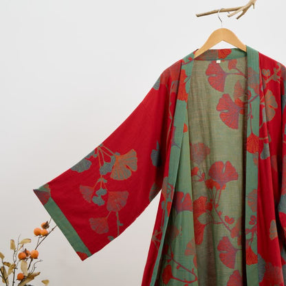 Ginkgo Leaf Organic Cotton Kimono Robe