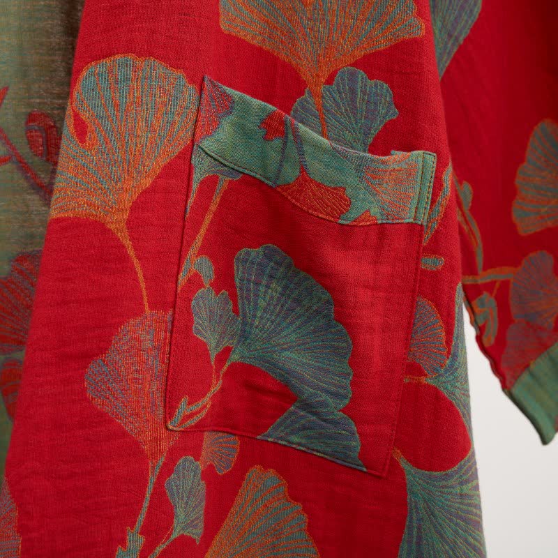 Ginkgo Leaf Organic Cotton Kimono Robe