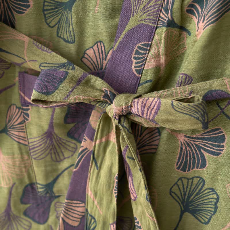 Ginkgo Biloba Cotton Gauze Kimono Robe