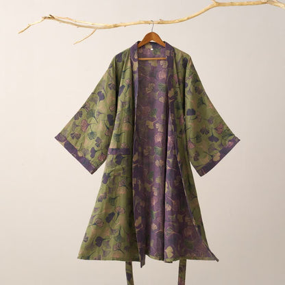 Ginkgo Biloba Cotton Gauze Kimono Robe