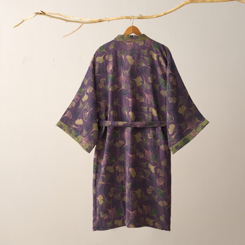 Ginkgo Biloba Cotton Gauze Kimono Robe