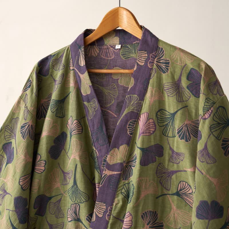 Ginkgo Biloba Cotton Gauze Kimono Robe