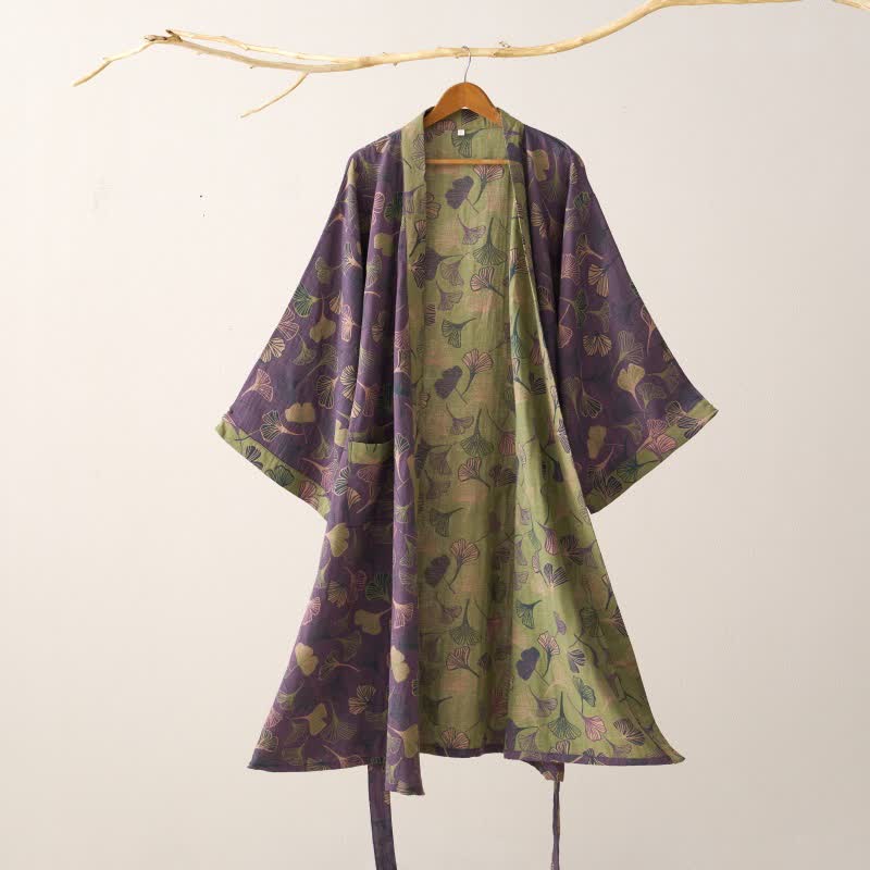 Ginkgo Biloba Cotton Gauze Kimono Robe