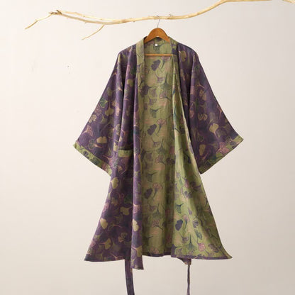 Ginkgo Biloba Cotton Gauze Kimono Robe