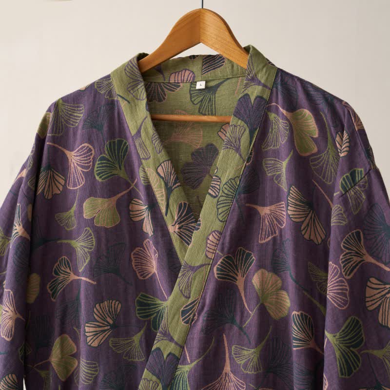 Ginkgo Biloba Cotton Gauze Kimono Robe