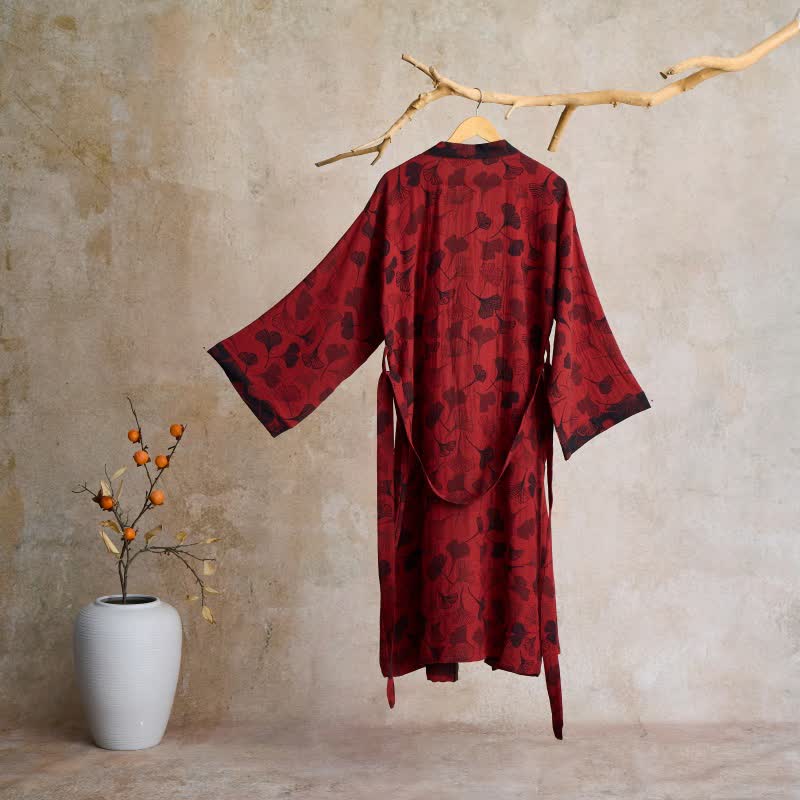 Ginkgo Biloba Cotton Gauze Kimono Robe