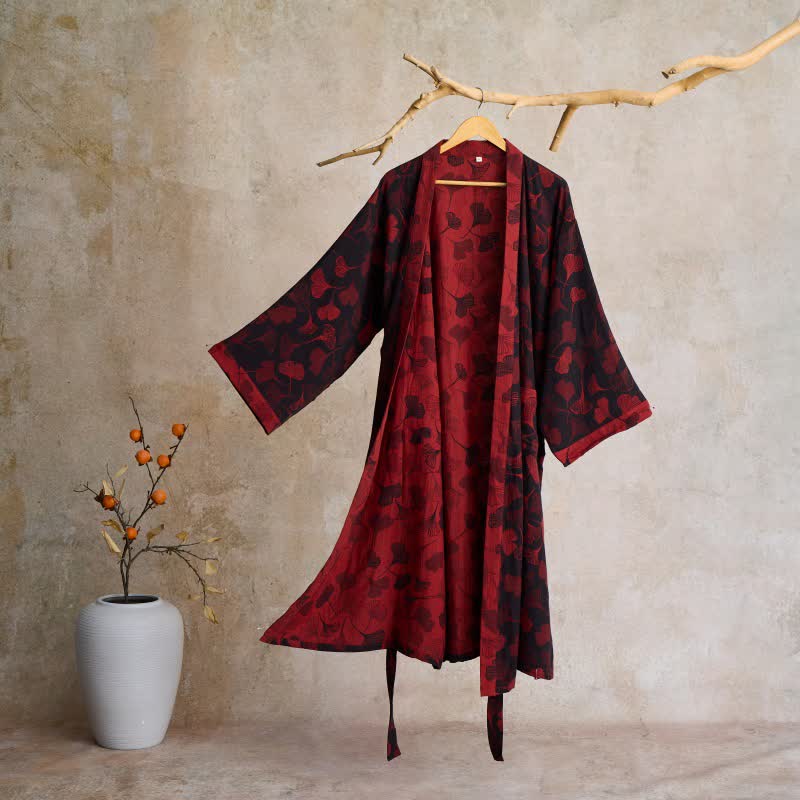 Ginkgo Biloba Cotton Gauze Kimono Robe