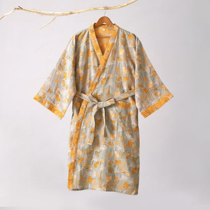 Ginkgo Biloba Cotton Gauze Kimono Robe