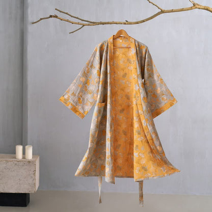 Ginkgo Biloba Cotton Gauze Kimono Robe