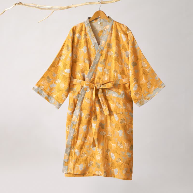Ginkgo Biloba Cotton Gauze Kimono Robe